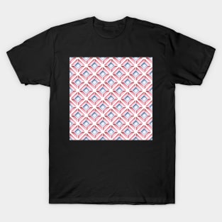 Pink and Blue Geometric Pattern, Rhombic Motif T-Shirt